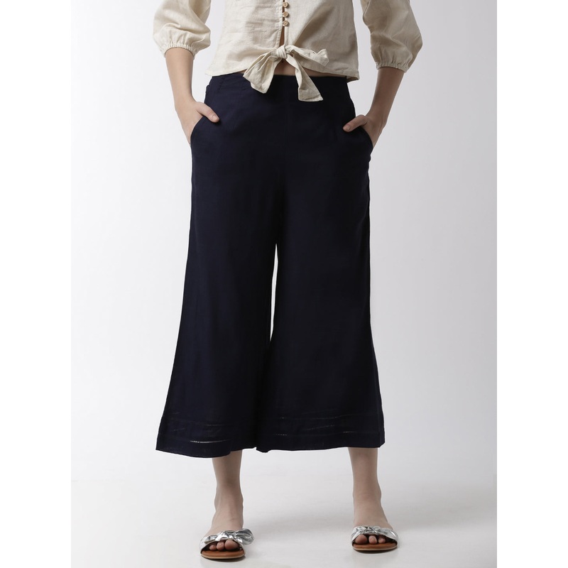 Women’s Crop Palazzo   Rayon Dark Navy Blue