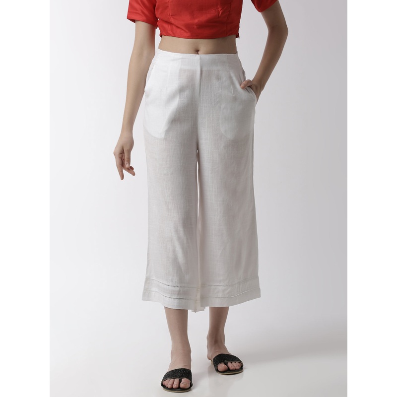 Women’s Crop Palazzo   Rayon White