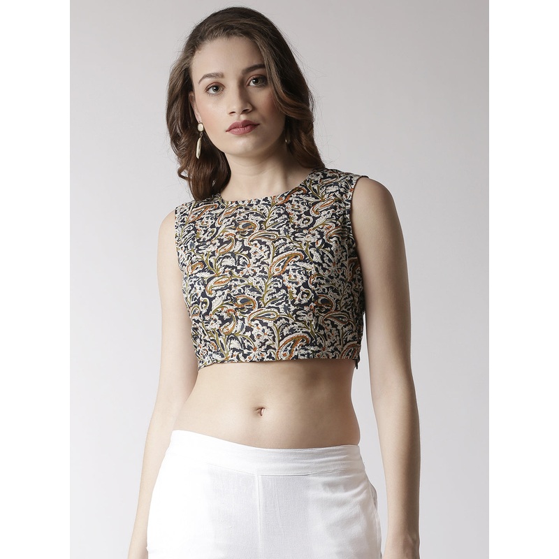 Women’s Crop Woven Top All Over Print Cotton Indigo Blue