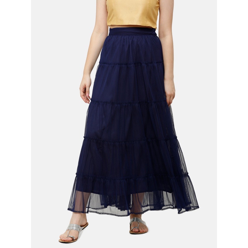 Women’s Ethnic Skirt  Solid Polyester Navy Blue