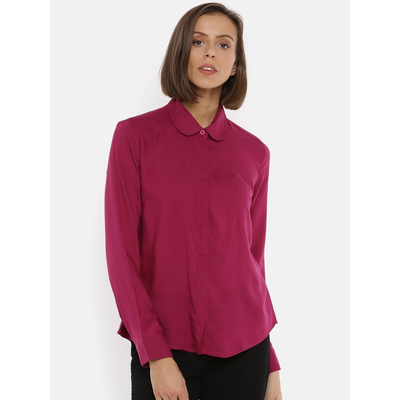 Women’s Full Sleeve Shirt Woven Top Solid Rayon Magenta