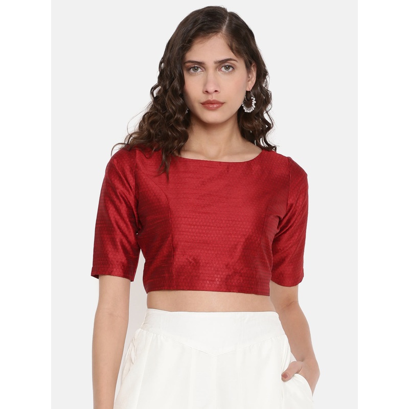 Women’s H/S Ethinc Crop Top Jaquard Polyester Red