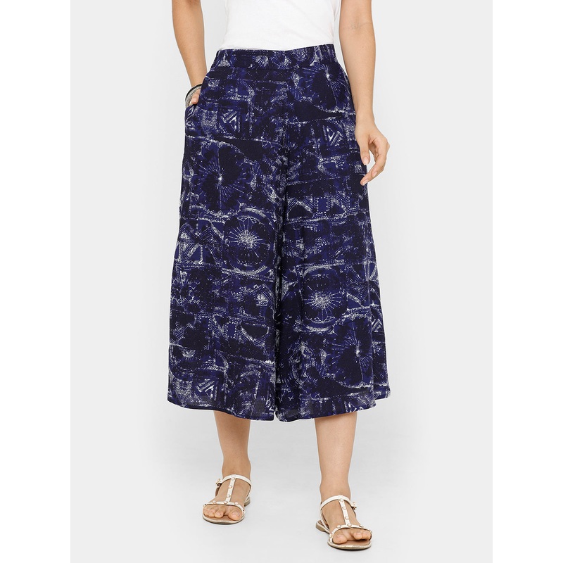 women’s Printed Culottes  Rayon Royal Blue