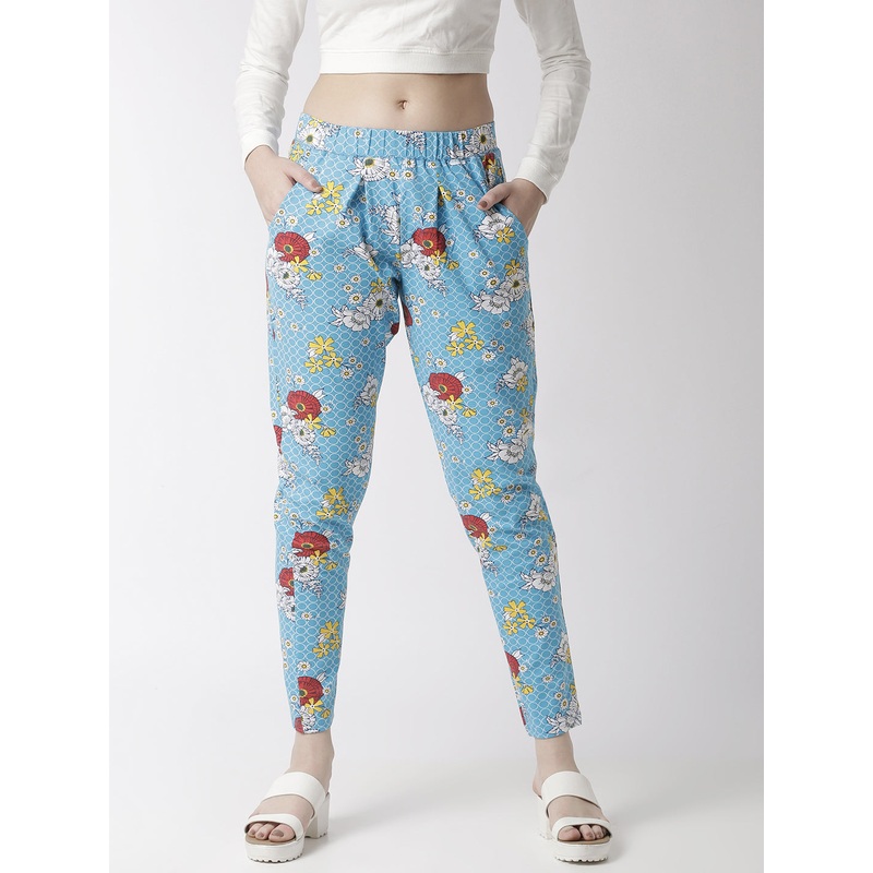 Women’s Printed Straight Pant Cotton Light Blue