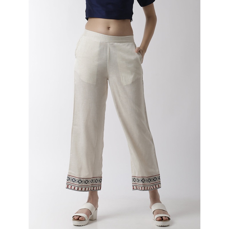Women’s Regular Palazzo  Embrodry Cotton Natural