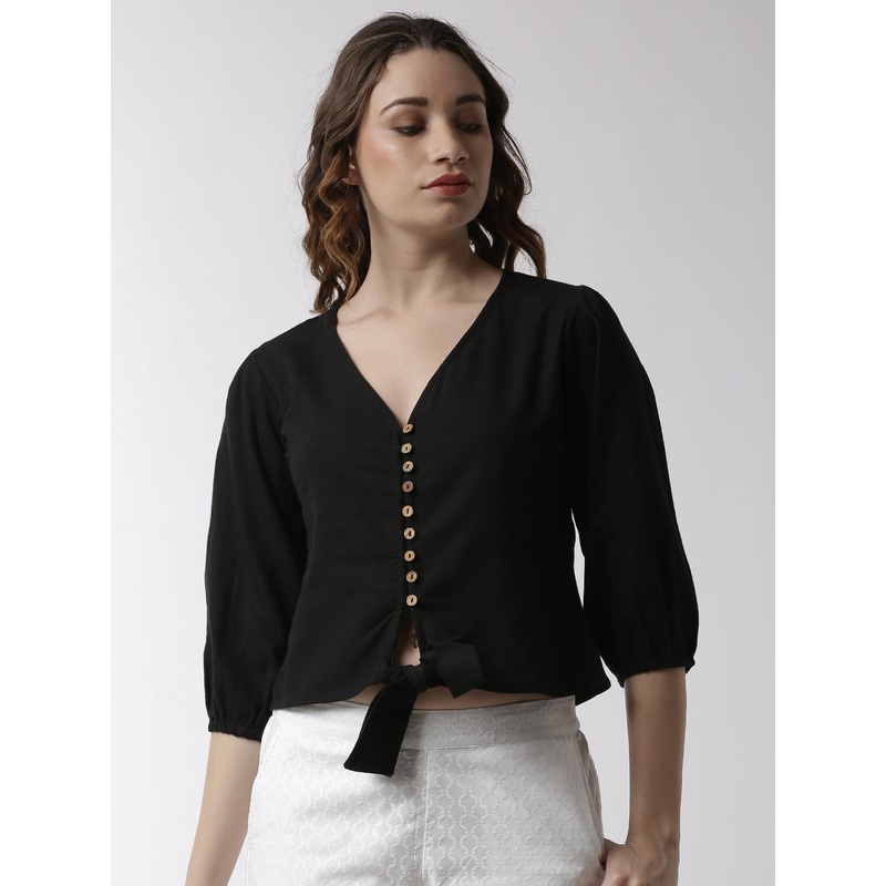 Women’s Shirt Woven Top Solid Cotton Black