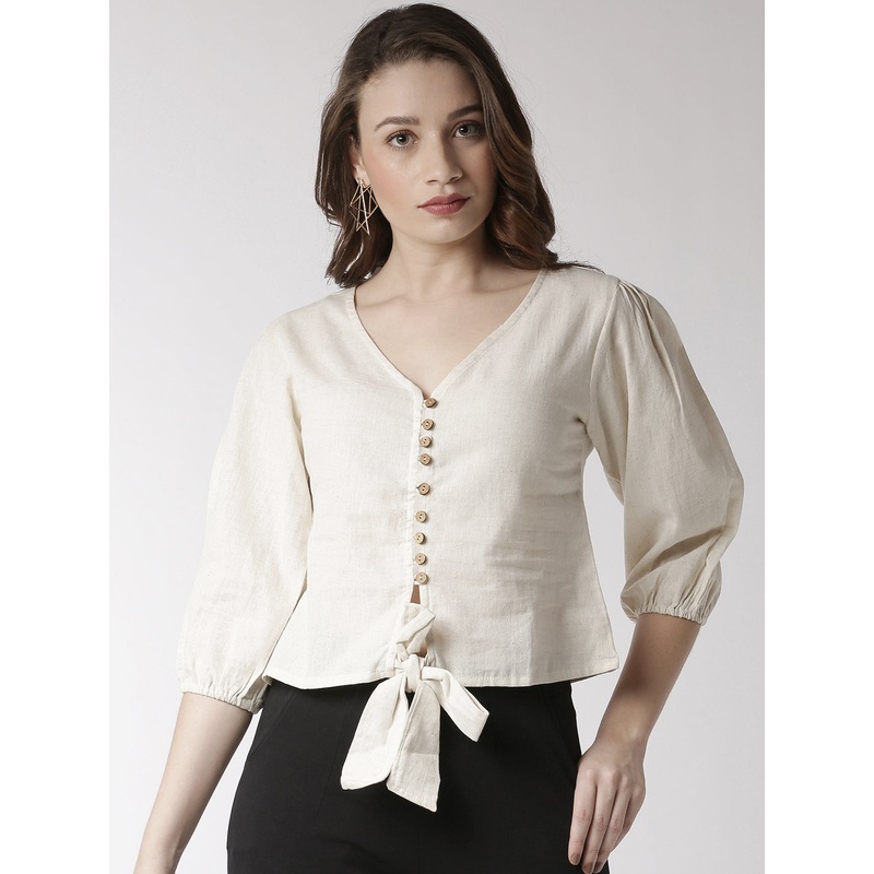 Women’s Shirt Woven Top Solid Cotton Natural