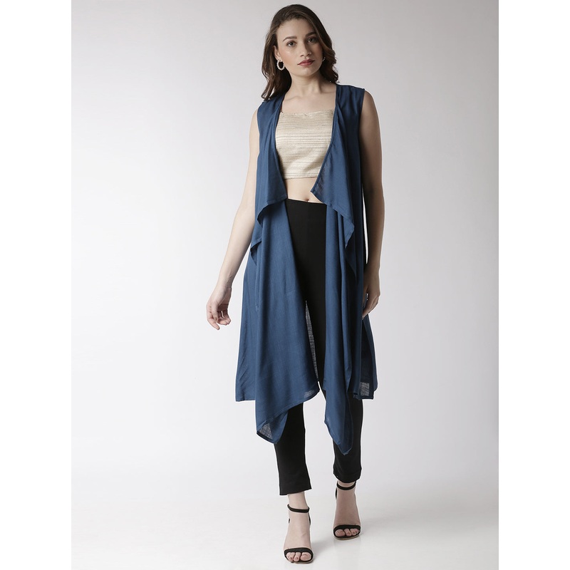 Women’s Sleeveless Shrug Solid Rayon Indigo Blue