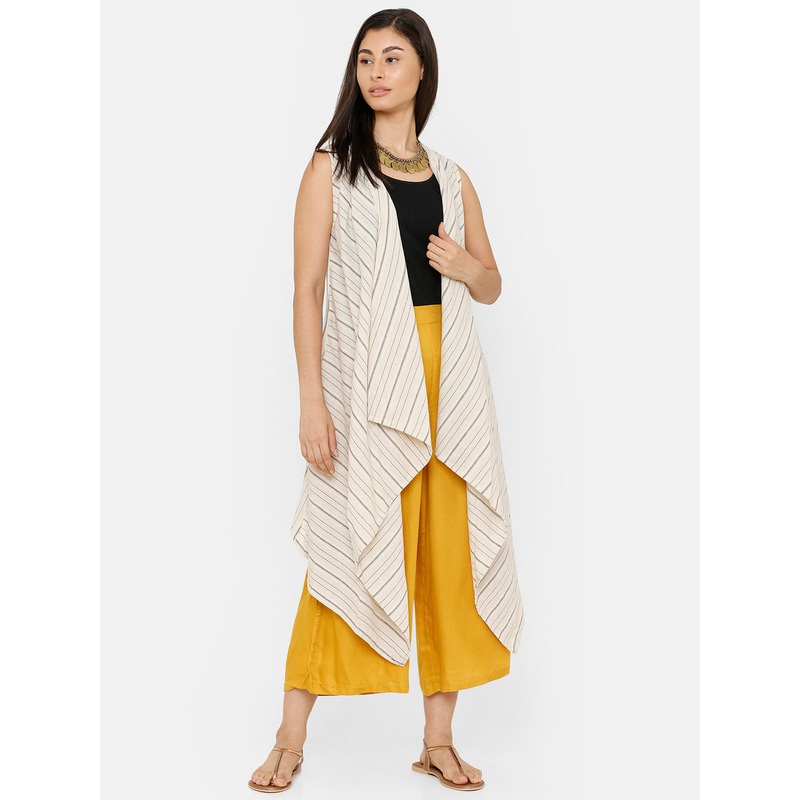 women’s Sleeveless Shrug Yarn Dyed Cotton Offwhite