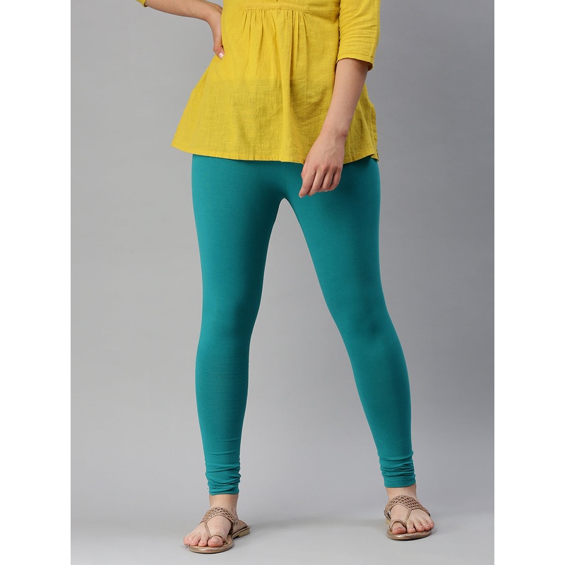 Women’s  Superior Ankle Length Leggings Sea Green Solid Cotton