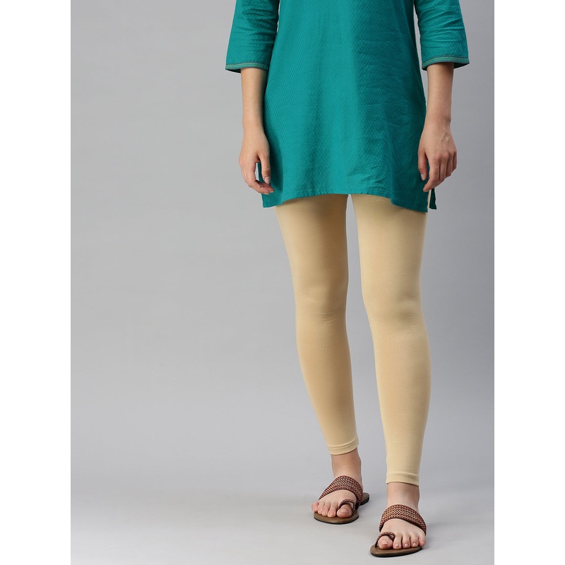 Women’s  Superior Ankle Length Leggings Solid Cotton Beige