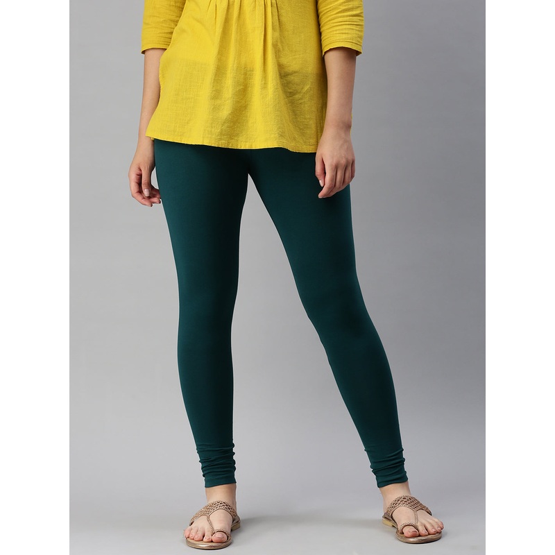 Women’s  Superior Ankle Length Leggings Solid Cotton Bottle Green