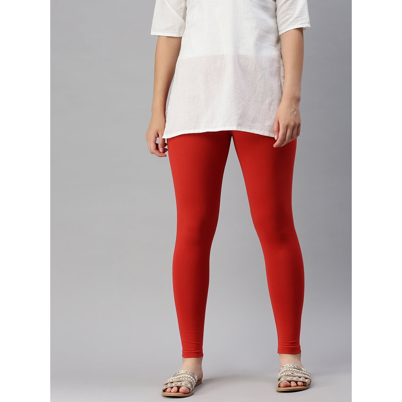 Women’s  Superior Ankle Length Leggings Solid Cotton Brick Red