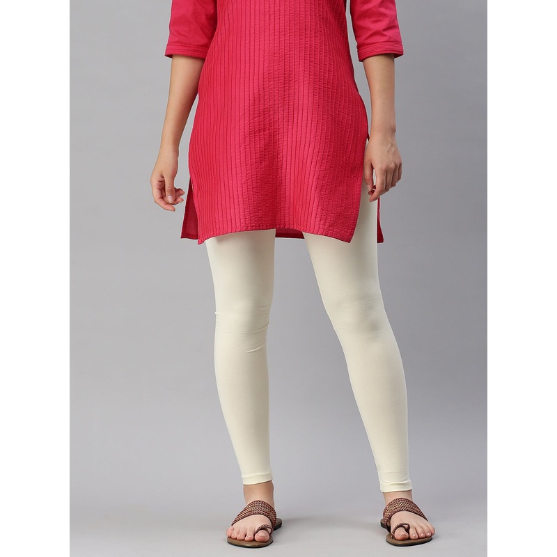 Women’s  Superior Ankle Length Leggings Solid Cotton Ecru