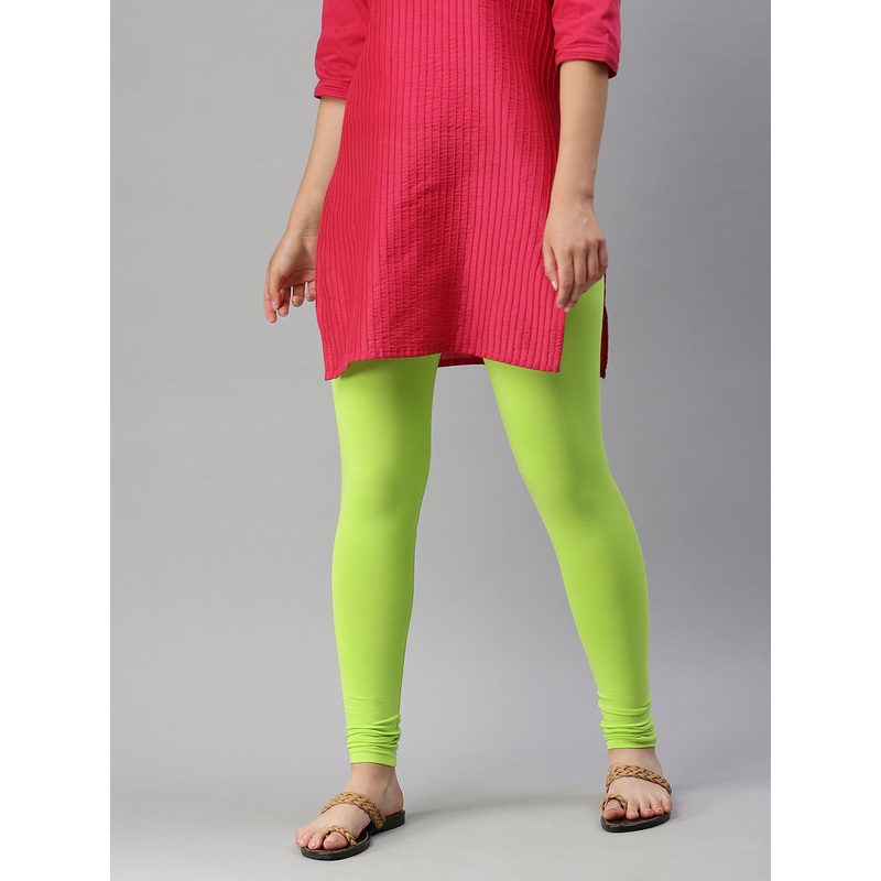 Women’s  Superior Ankle Length Leggings Solid Cotton Leaf Green