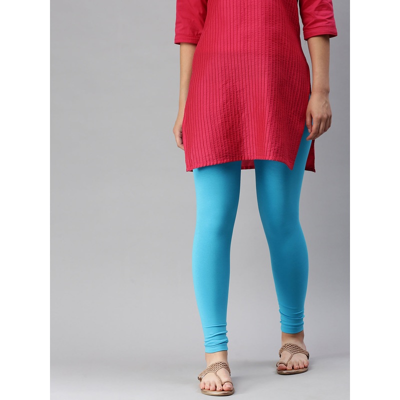 Women’s  Superior Ankle Length Leggings Solid Cotton Light Blue