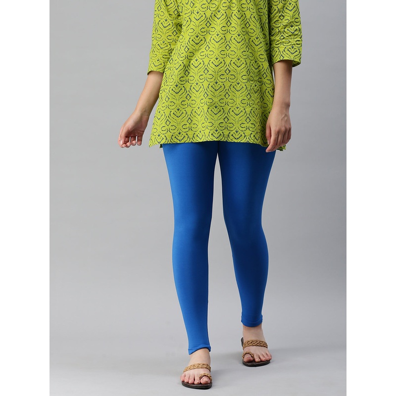 Women’s  Superior Ankle Length Leggings Solid Cotton Light Cobalt