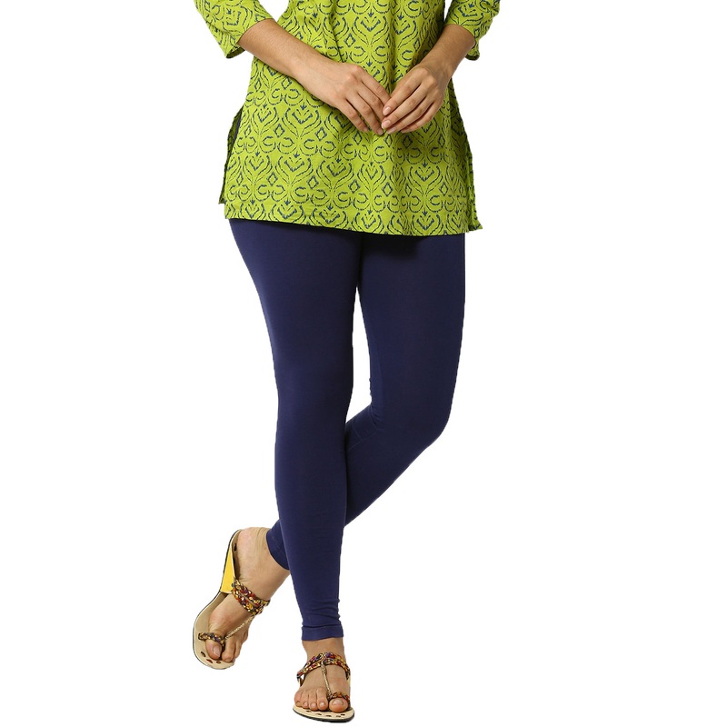 Women’s  Superior Ankle Length Leggings Solid Cotton Navy Blue