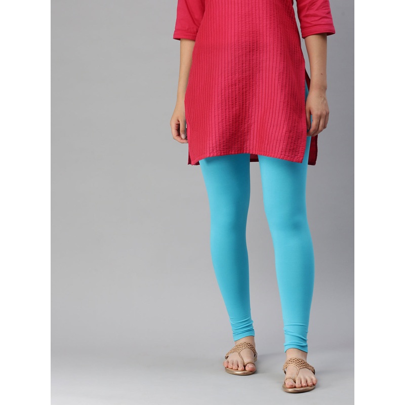 Women’s  Superior Ankle Length Leggings Solid Cotton Peacock Blue