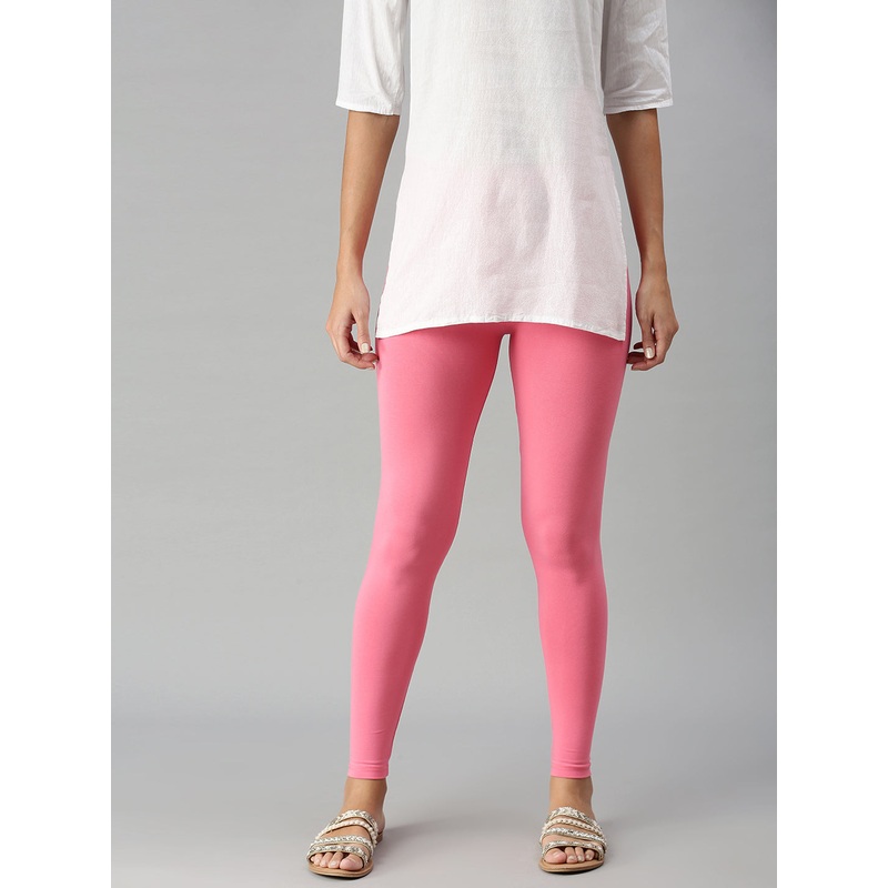 Women’s  Superior Ankle Length Leggings Solid Cotton Rani Pink