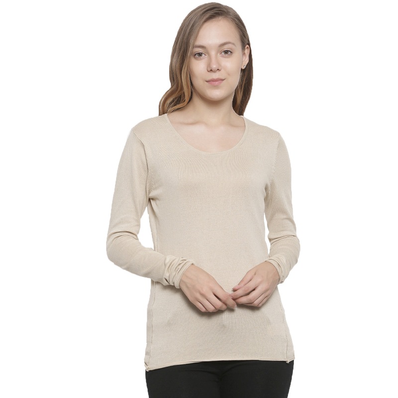 Women’s Sweater Round Neck Full Sleeve Solid Cotton Beige