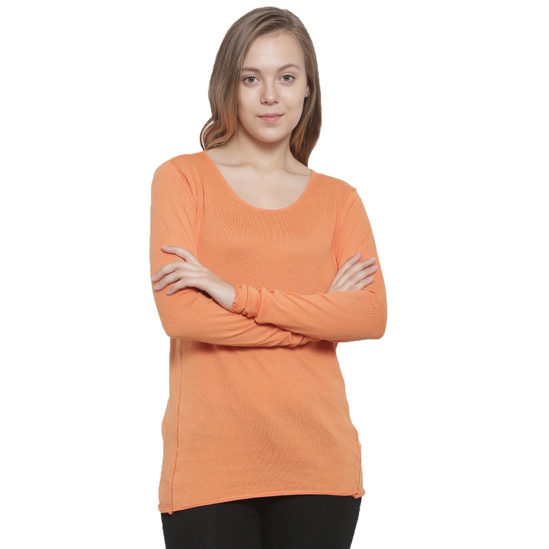 Women’s Sweater Round Neck Full Sleeve Solid Cotton Orange
