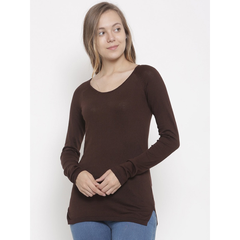 Women’s Sweater Round Neck Raglan Sleeve Solid Cotton Brown