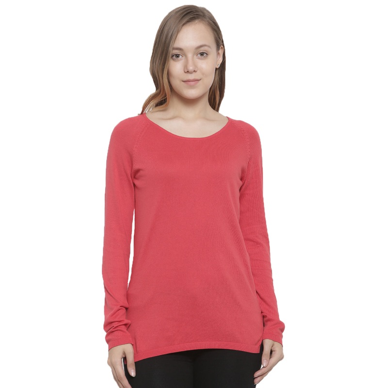 Women’s Sweater Round Neck Raglan Sleeve Solid Cotton Red