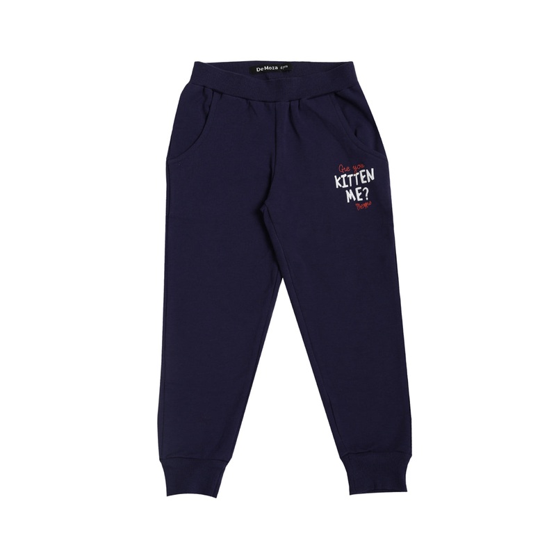 Kids – Girls Jogger  Placement Print Cotton Dark Navy Blue