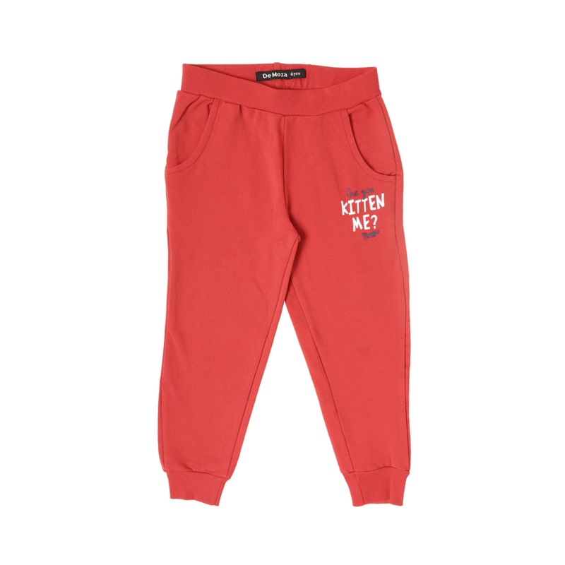 Kids – Girls Jogger  Placement Print Cotton Red