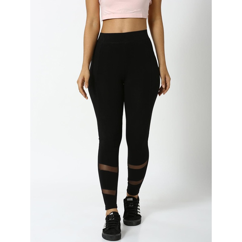 Ladies Active Wear Mesh Leggings Black