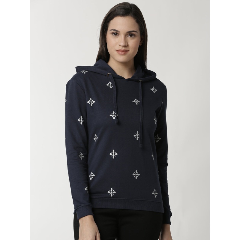 Ladies Dark Navy Blue Printed Sweat shirt