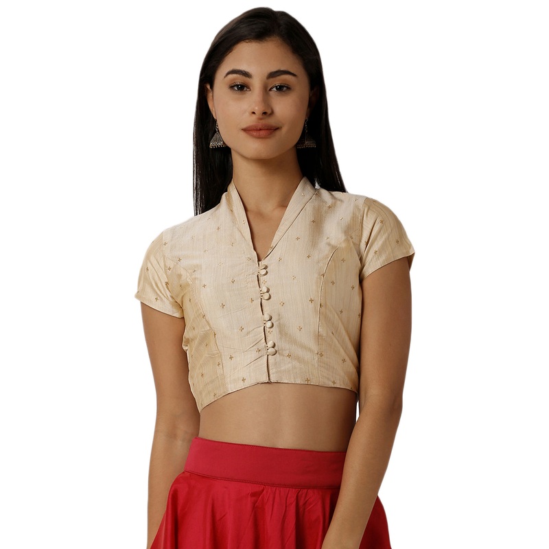 Ladies Embroidered Gold Ethnic Crop Top