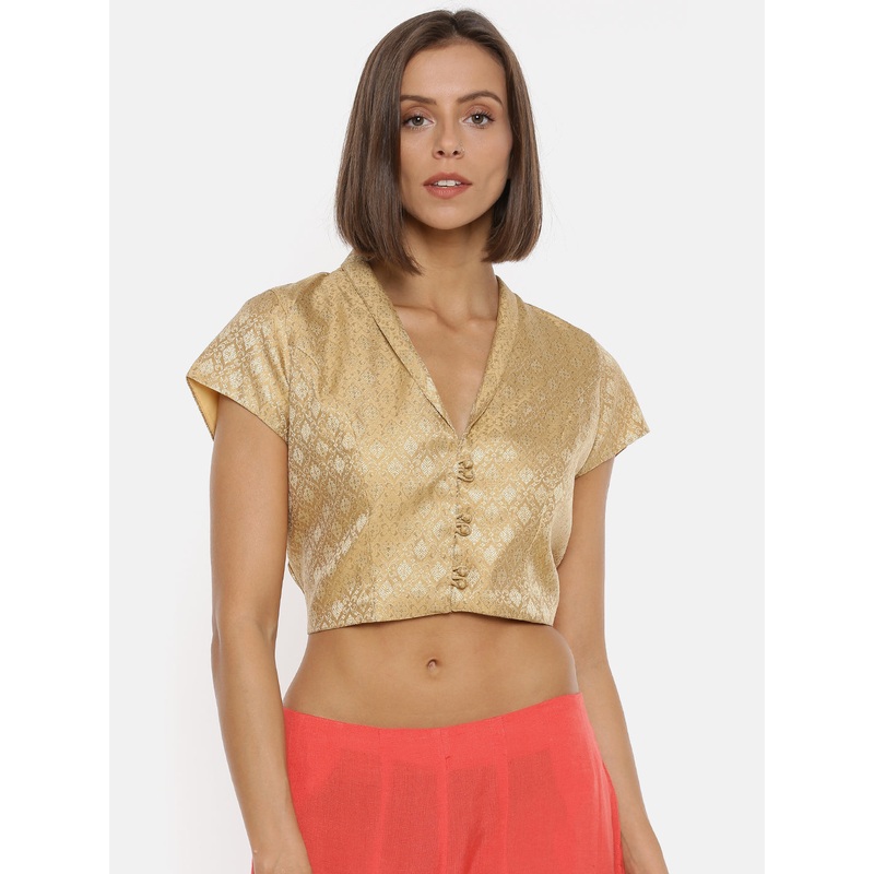 Ladies Ethnic Crop Top Gold|Gold|L|M|S|LWTCTJCF5121102