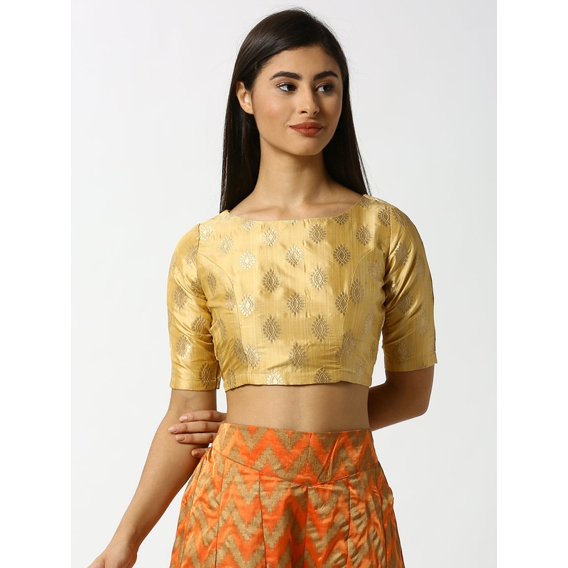 Ladies Gold Printed Ethnic Crop Top