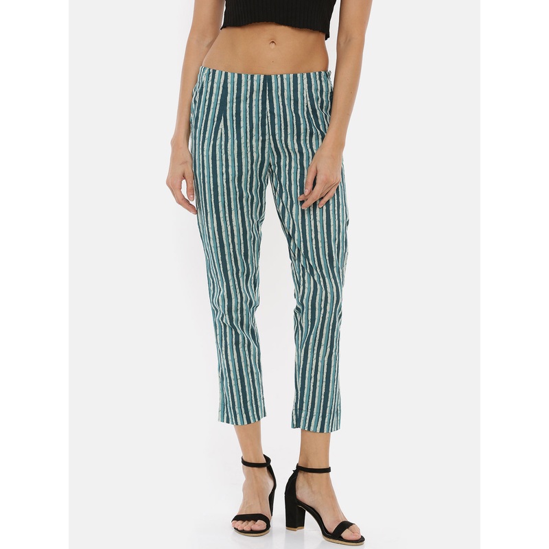 Ladies Green Stripes Straight Pant