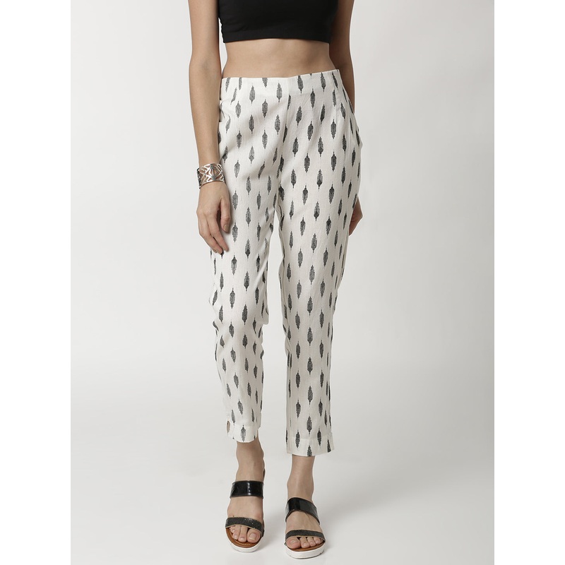 Ladies Jacquard Cigarette Pant White