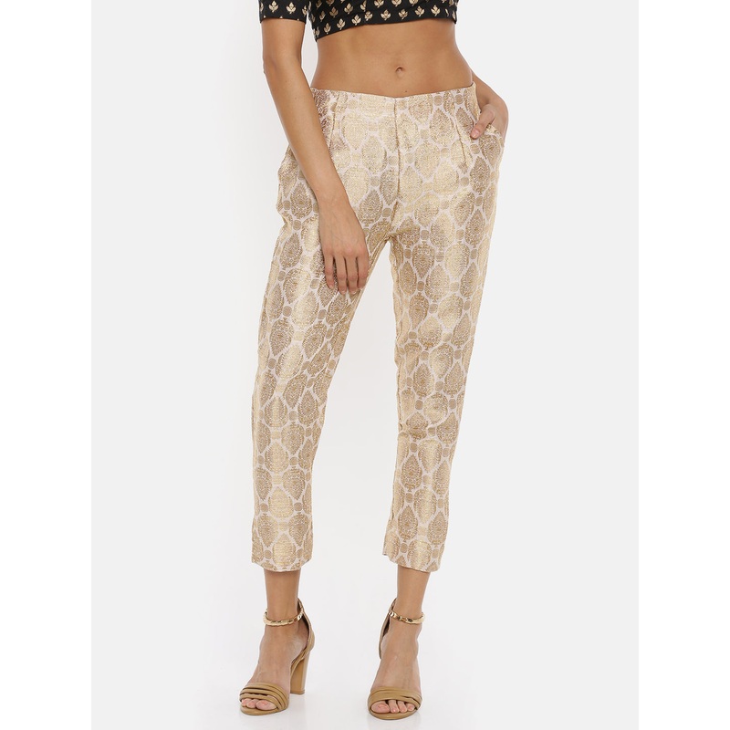 Ladies Jacquard White Cigarette Pant
