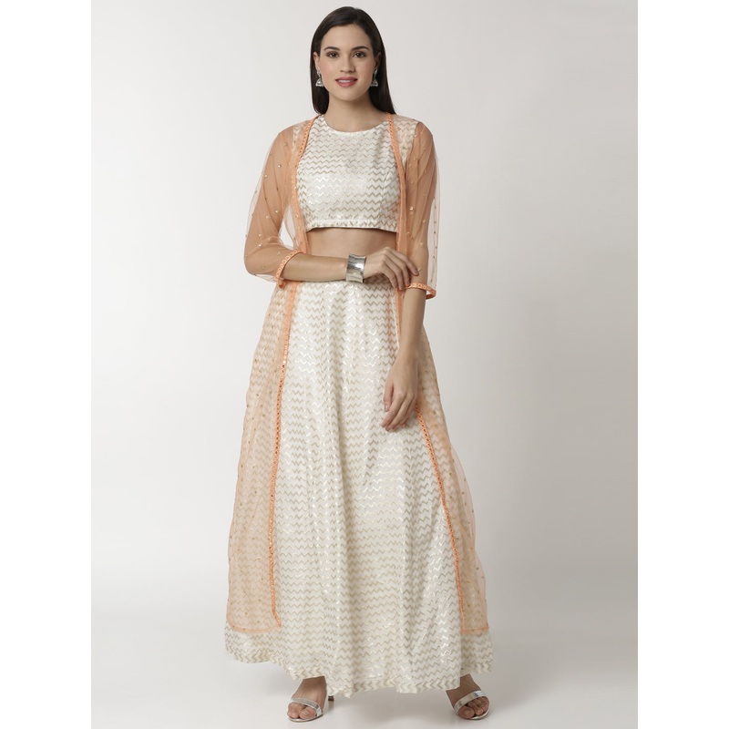 Ladies Knee Length Embrodry Peach Shrug