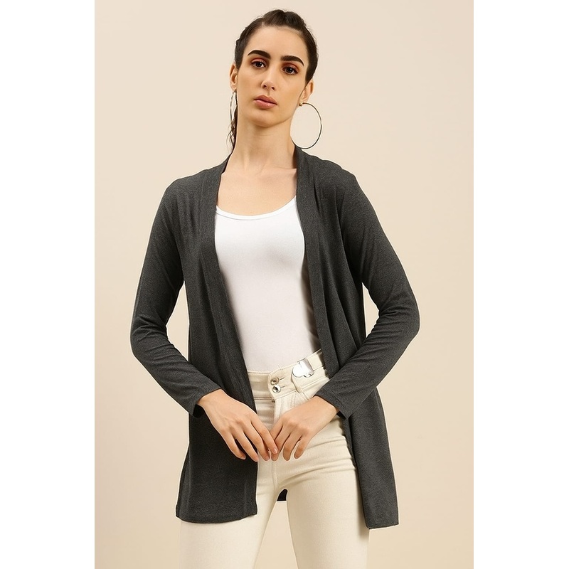Ladies Long Length Shrug Anthra Melange