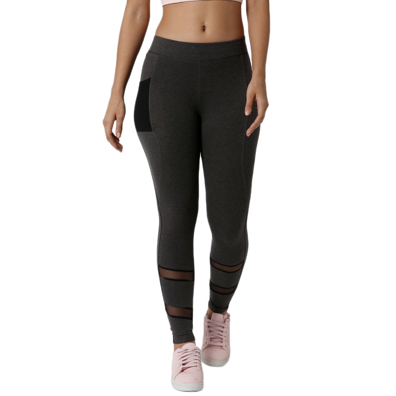Ladies Mesh Anthra Melange Phone Pocket Active Wear
