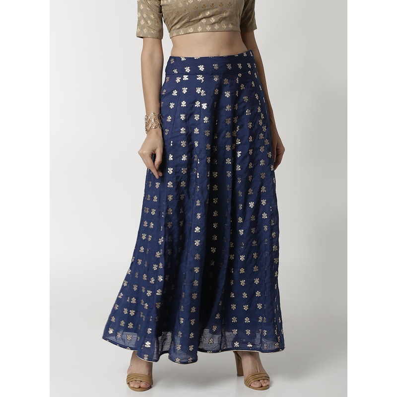Ladies Navy Blue Jacquard Ethnic Skirt