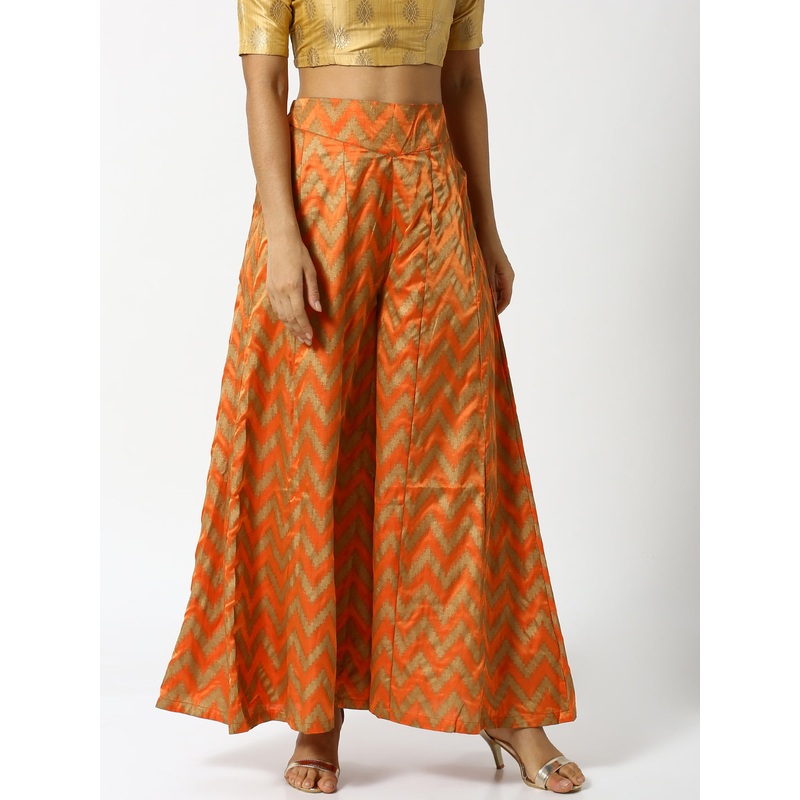 Ladies Orange Printed Palazzo Pant
