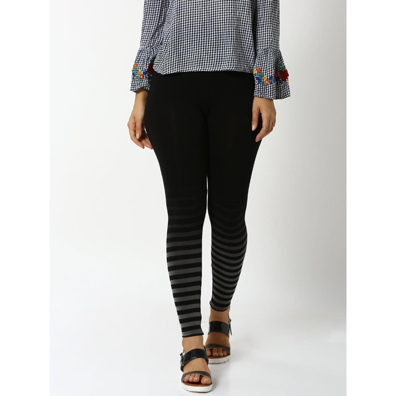 Ladies Placement Print Active Wear Leggings Black