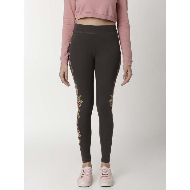 Ladies Printed Active wear Leggings Dark Grey