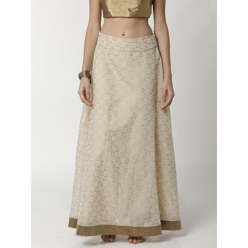 Ladies Printed Beige Ethnic Skirt