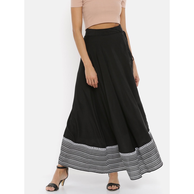 Ladies Printed Black Ethnic Skirt