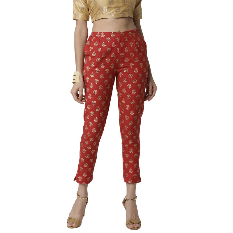 Ladies printed  Cigarette Pant Red