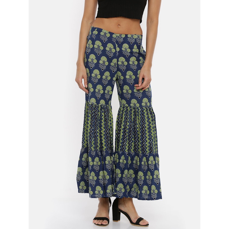 Ladies Printed Indigo Blue Sharara Pant