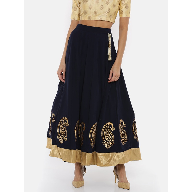 Ladies Printed Mid Night Blue Ethnic Skirt